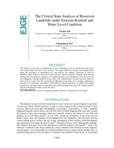 The Critical State Analysis of Reservoir Landslide under Extreme Rainfall and Water Level Condition Yuchao Xia International College of Chongqing Jiaotong University, Chongqing, 400074, China;