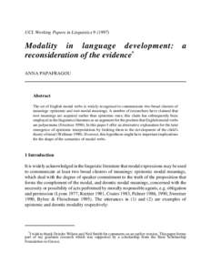 UCL Working Papers in LinguisticsModality in language development: reconsideration of the evidence*  a