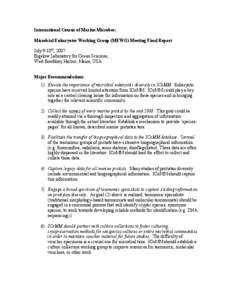 International Census of Marine Microbes: Microbial Eukaryotes Working Group (MEWG) Meeting Final Report July 9-10th, 2007 Bigelow Laboratory for Ocean Sciences, West Boothbay Harbor, Maine, USA Major Recommendations