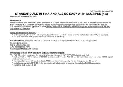 F6CTE the 09th of octoberSTANDARD ALE IN 141A AND ALE400 EASY WITH MULTIPSKUpdated the 7th of FebruaryIntroduction In this document it will be found 4 forms (snapshots of Multipsk screen with indicat