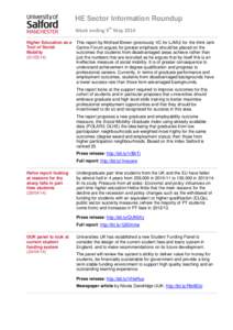 HE Sector Information Roundup Week ending 9th May 2014 Higher Education as a Tool of Social Mobility)