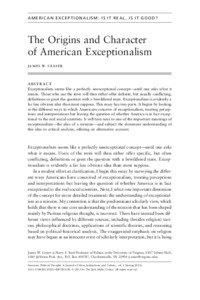 AMERICAN EXCEPTIONALISM: IS IT REAL, IS IT GOOD?  The Origins and Character