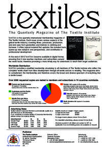 The Quarterly Magazine of The Textile Institute textiles is the quarterly international membership magazine of The Textile Institute. Each issue covers various aspects of the global textile industry, covering fibres, pro