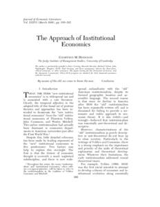 Journal of Economic Literature Vol. XXXVI (March 1998), pp. 166–192 Hodgson: Institutional Economics The Approach of Institutional Economics