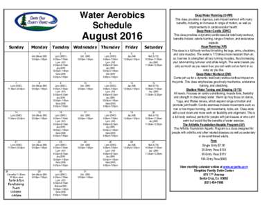 Water Aerobics Schedule August 2016 Sunday