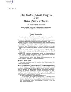 S. J. Res. 23  One Hundred Seventh Congress of the United States of America AT T H E F I R S T S E S S I O N
