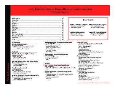 2007 International Radio Broadcasting Awards Winners Credits