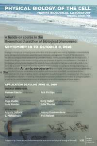 Physical Biology of the Cell Marine Biological Laboratory Woods Hole, MA  A hands-on course in the