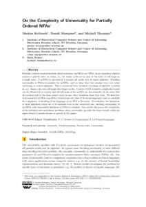 On the Complexity of Universality for Partially Ordered NFAs∗ Markus Krötzsch1 , Tomáš Masopust2 , and Michaël Thomazo3 1  Institute of Theoretical Computer Science and Center of Advancing