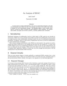 An Analysis of RMAC Ja
k Lloyd� Novem e 18, 2002 ������
�