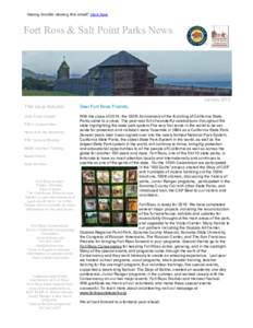 Having trouble viewing this email? Click here  Fort Ross & Salt Point Parks News   January 2015 This issue features:        