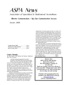 ASPA News  Association of Specialized & Professional Accreditors Effective Communication – Tips for Communication Success  January 2008