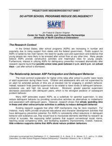PROJECT SAFE NEIGHBORHOODS FACT SHEET  DO AFTER SCHOOL PROGRAMS REDUCE DELINQUENCY?