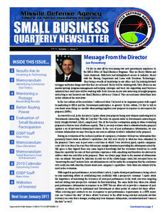 Message From the Director  INSIDE THIS ISSUE... SBA to Honor Nation’s Small Businesses