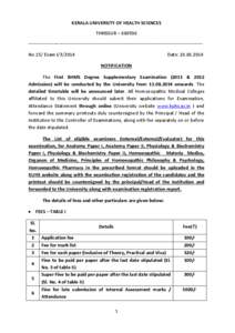 KERALA UNIVERSITY OF HEALTH SCIENCES THRISSUR – 680596 --------------------------------------------------------------------------------------------------------------No.15/ Exam I[removed]Date: [removed]NOTIFICATION