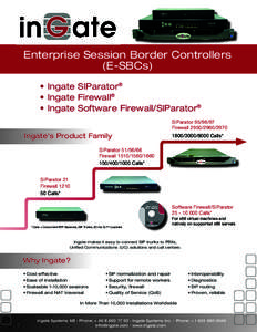 Enterprise Session Border Controllers (E-SBCs) •	Ingate SIParator® •	Ingate Firewall® •	Ingate Software Firewall/SIParator® SIParator[removed]