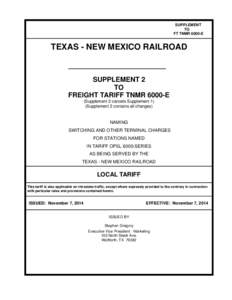 SUPPLEMENT TO FT TNMR 6000-E TEXAS - NEW MEXICO RAILROAD