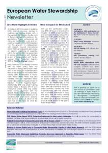 16th January, 2013 Volume 5, Issue 1 European Water Stewardship Newsletter 2012 Water Highlights in Review