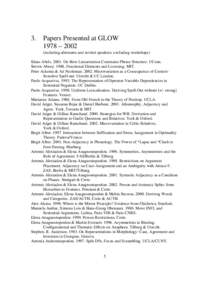 3.  Papers Presented at GLOW 1978 – 2002 (including alternates and invited speakers; excluding workshops)