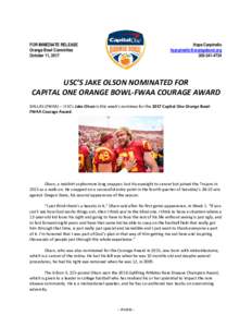 FOR IMMEDIATE RELEASE Orange Bowl Committee October 11, 2017 Hope Carpinello 