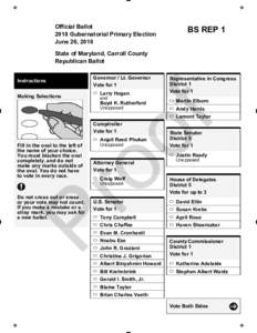 Official Ballot 2018 Gubernatorial Primary Election June 26, 2018 BS REP 1