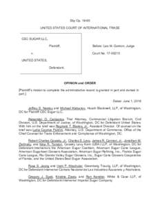 Slip OpUNITED STATES COURT OF INTERNATIONAL TRADE CSC SUGAR LLC, Plaintiff,  Before: Leo M. Gordon, Judge
