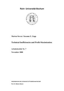 Ruhr- Universität Bochum  Marion Steven / Susanne E. Zapp Technical Inefficiencies and Profit-Maximization