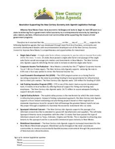 Resolution Supporting the New Century Economy Jobs Agenda Legislative Package