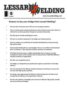 Microsoft Word - Reasons to buy from Lessard Welding