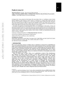 4 Faults in Linux 2.6 arXiv:1407.4346v1 [cs.SE] 16 Jul[removed]NICOLAS PALIX, Grenoble - Alps University/UJF, LIG-Erods