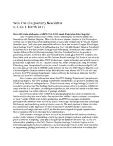 WGL Friends Quarterly Newsletter v. 2, no. 1, March 2011 New AEG student chapter at CWU (Febemail from John deLaChapelle) I am very pleased to announce that Central Washington University (CWU) has formed an AEG St