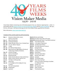 Vision Maker Media is streaming some of the best programs from our collection, beginning Nov. 1, 2016. In partnership with the American Archive of Public Broadcasting, WGBH and the Library of Congress 