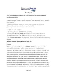 Probe Report: Potent and selective inhibitors of NAD+-dependent 15-hydroxyprostaglandin dehydrogenase (HPGD)