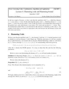 Error Correcting Codes: Combinatorics, Algorithms and Applications  (Fall 2007)