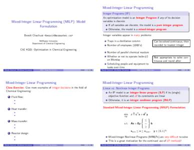 Mixed-Integer Linear Programming  LP Model Formulation