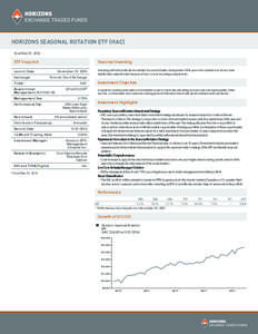 HORIZONS SEASONAL ROTATION ETF (HAC) As at May 31, 2014 ETF Snapshot  Seasonal Investing