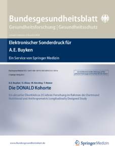 Bundesgesundheitsblatt Gesundheitsforschung | Gesundheitsschutz Indexed in Medline, SCIE and SCOPUS Elektronischer Sonderdruck für A.E. Buyken