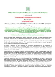 All Party Parliamentary Group (APPG) on Food and Agriculture for Development PRESS RELEASE Contact: James BirchPage one of two  For Immediate Release