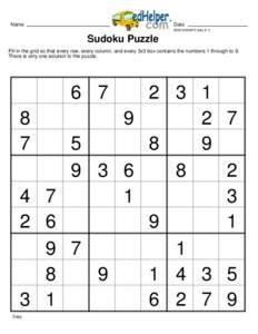 Name  Date[removed]key # 1)  Sudoku Puzzle