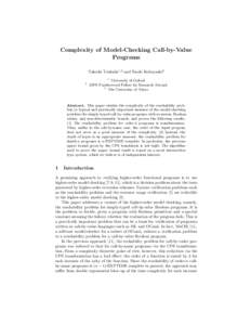 Complexity of Model-Checking Call-by-Value Programs Takeshi Tsukada1,2 and Naoki Kobayashi3 1  2