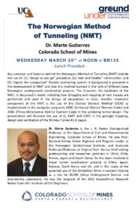 Dr. Marte Gutierrez Colorado School of Mines WEDNESDAY MARCH 20 th at NOON in BB125 - Lunch Provided -