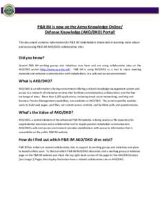 Army Knowledge Online (AKO) / Defense Knowledge Online (DKO) Instructions