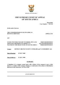 REPUBLIC OF SOUTH AFRICA  THE SUPREME COURT OF APPEAL OF SOUTH AFRICA Reportable Case Number : [removed]