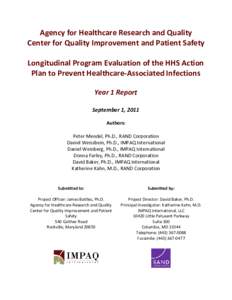 Agency for Healthcare Research and Quality  Center for Quality Improvement and Patient Safety    Longitudinal Program Evaluation of the HHS Action  Plan to Prevent Healthcare‐Associated Infecti