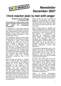,  Newsletter DecemberThird reactor plan is met with anger