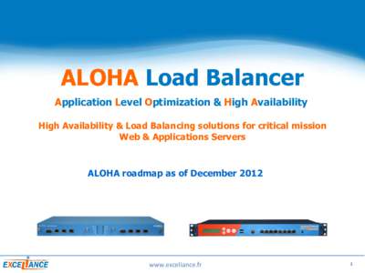 ALOHA Load Balancer Application Level Optimization & High Availability High Availability & Load Balancing solutions for critical mission Web & Applications Servers  ALOHA roadmap as of December 2012