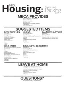 Housing: Packing MECA Suggested  List