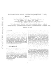arXiv:1402.3031v1 [quant-ph] 13 FebControlled Secret Sharing Protocol using a Quantum Cloning Circuit  4