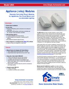Model UMA  Appliance (relay) Modules Remotely Controlled Plug-In Modules for Appliances, Fan/Pump Motors and non-dimmable Lighting
