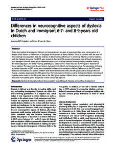 Differences in neurocognitive aspects of dyslexia in Dutch and immigrant 6-7- and 8-9-years old children